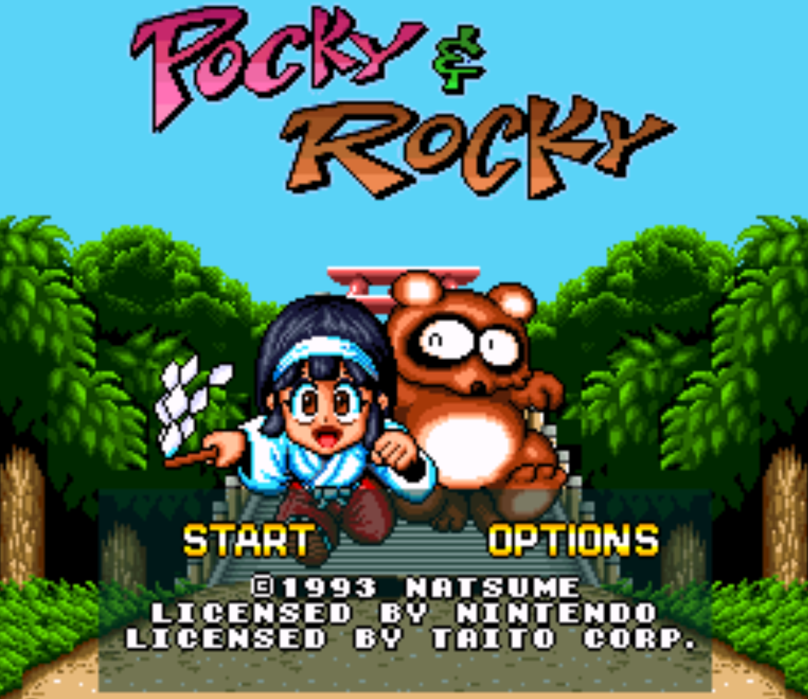 Pocky and Rocky Title Screen